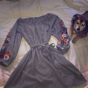 Embroidered Tunic Dress with Belt